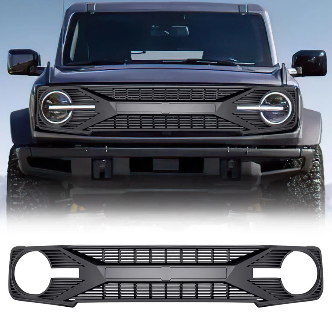 Car Grill Front Bumper Grille Grill For 20212022 2023 Ford Bronco 2/4 Door 2.3L 2.7L Matte Black