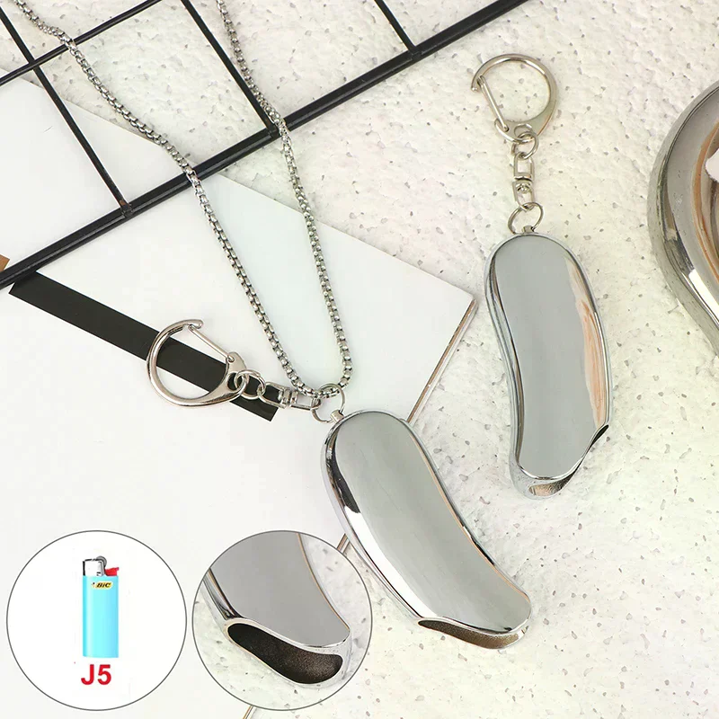 Banana Shape Simple J5 Lighter Cover With Keychain And Long Neck Chain Mini Portable Lighter Case For Men Trendy Gift