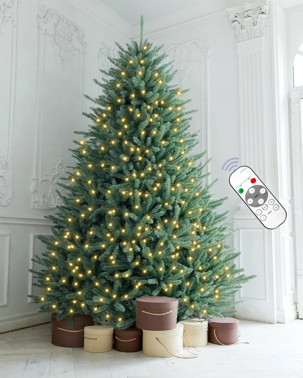 Pre-lit Christmas Tree 9FT Premium Spruce Artificial Remote Control with 1200 Dual Color LED Lights, Full Hinged Fir Xmas Tree