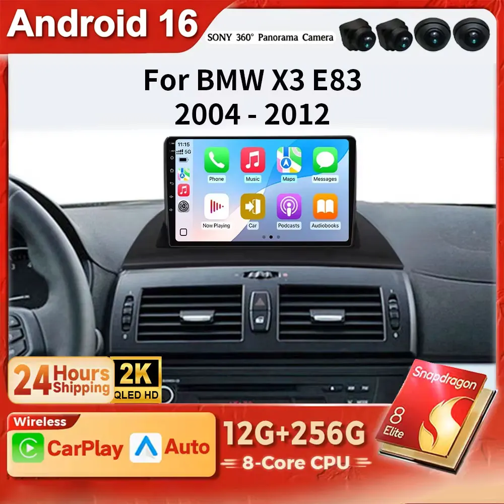 Android 16 2K QLED WIFI Car Multimedia Player Carplay For BMW X3 E83 2004 2005 2006 2007 2008 2009 2010 2011 2012 4G BT GPS DSP