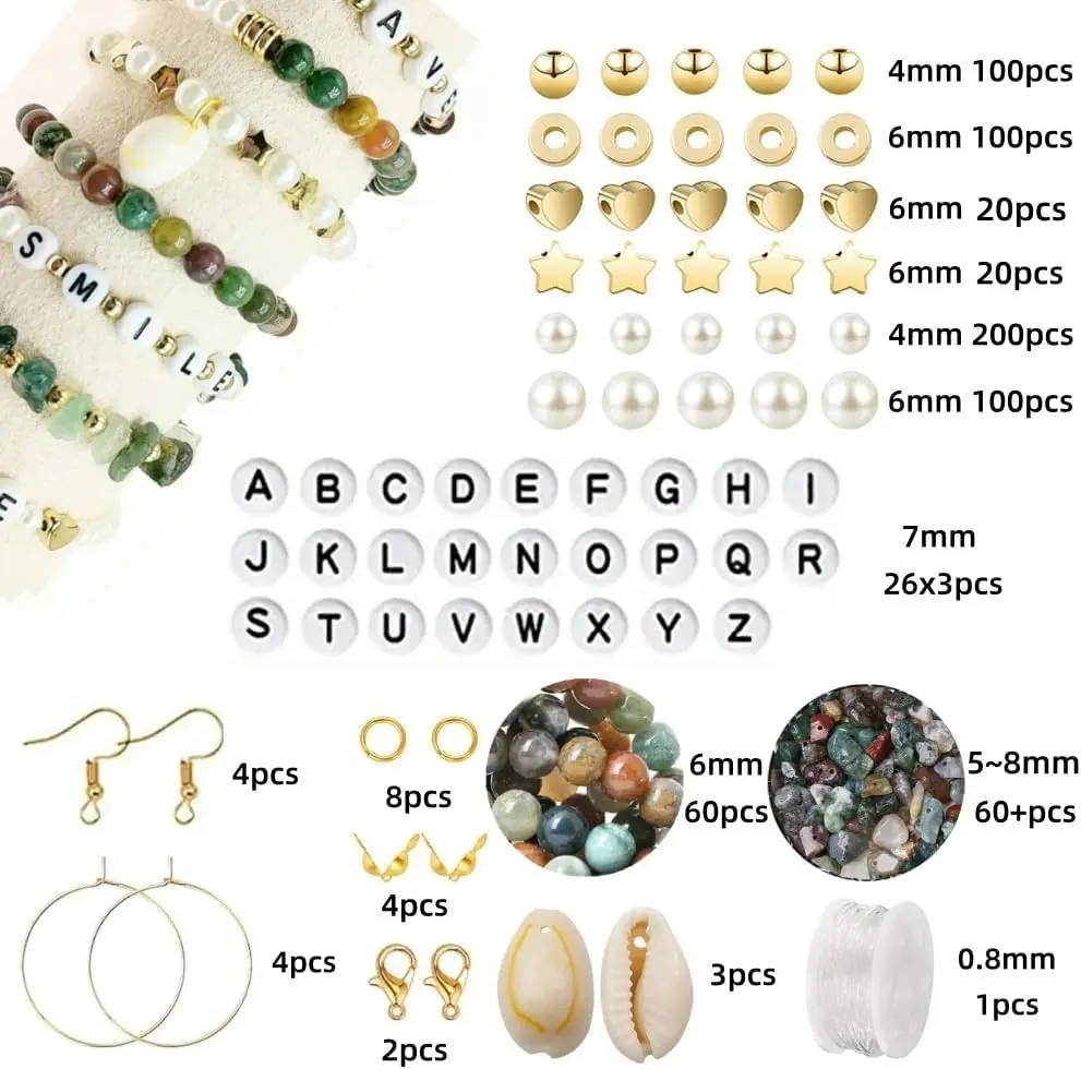 Jewelry Making Supplies Kit Natural Stone Beads Indian Agate Gemstone DIY Craft Bracelet Necklace Earrings Adults Accessories