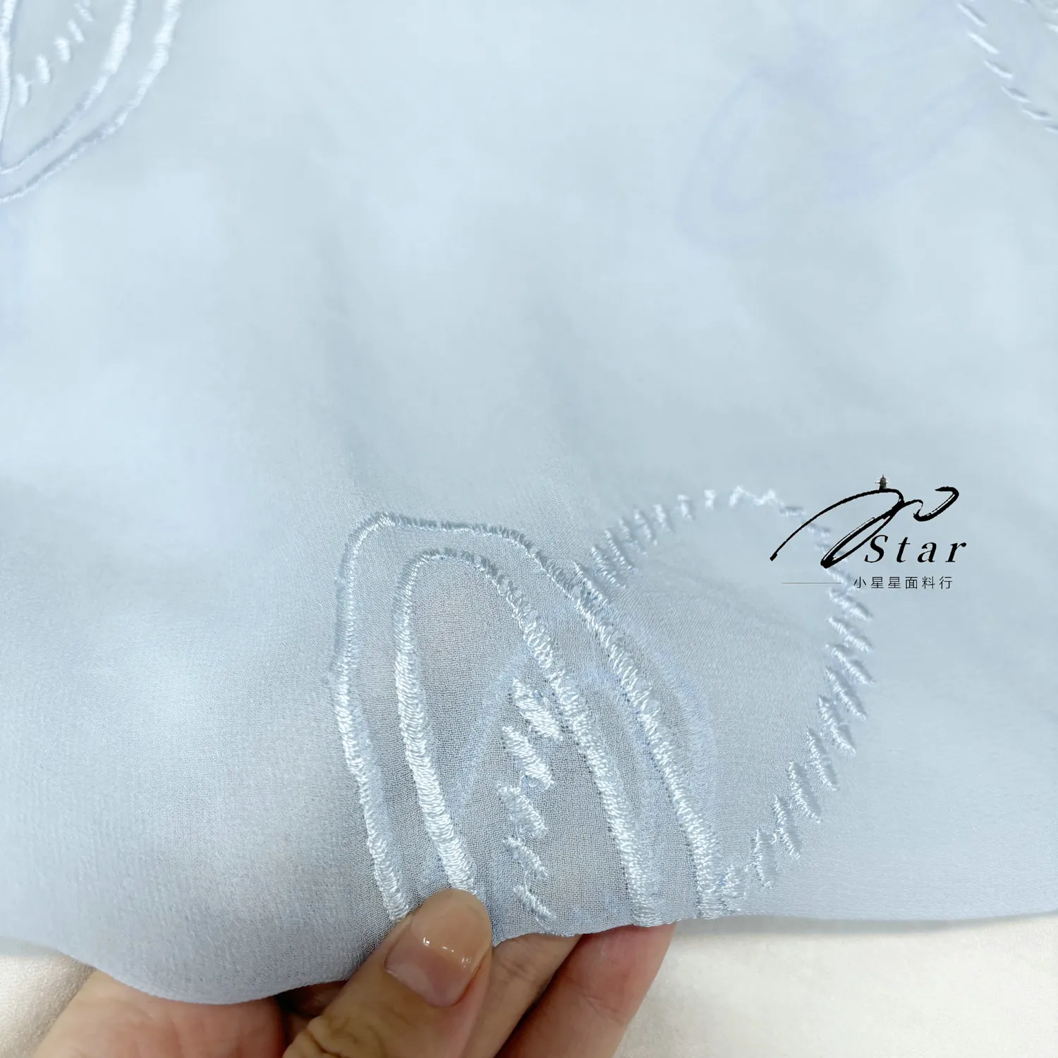 Silk Light Blue Silk Embroidered Fabric Translucent Drape Sunscreen Scarf Shawl Silk Satin Fabric