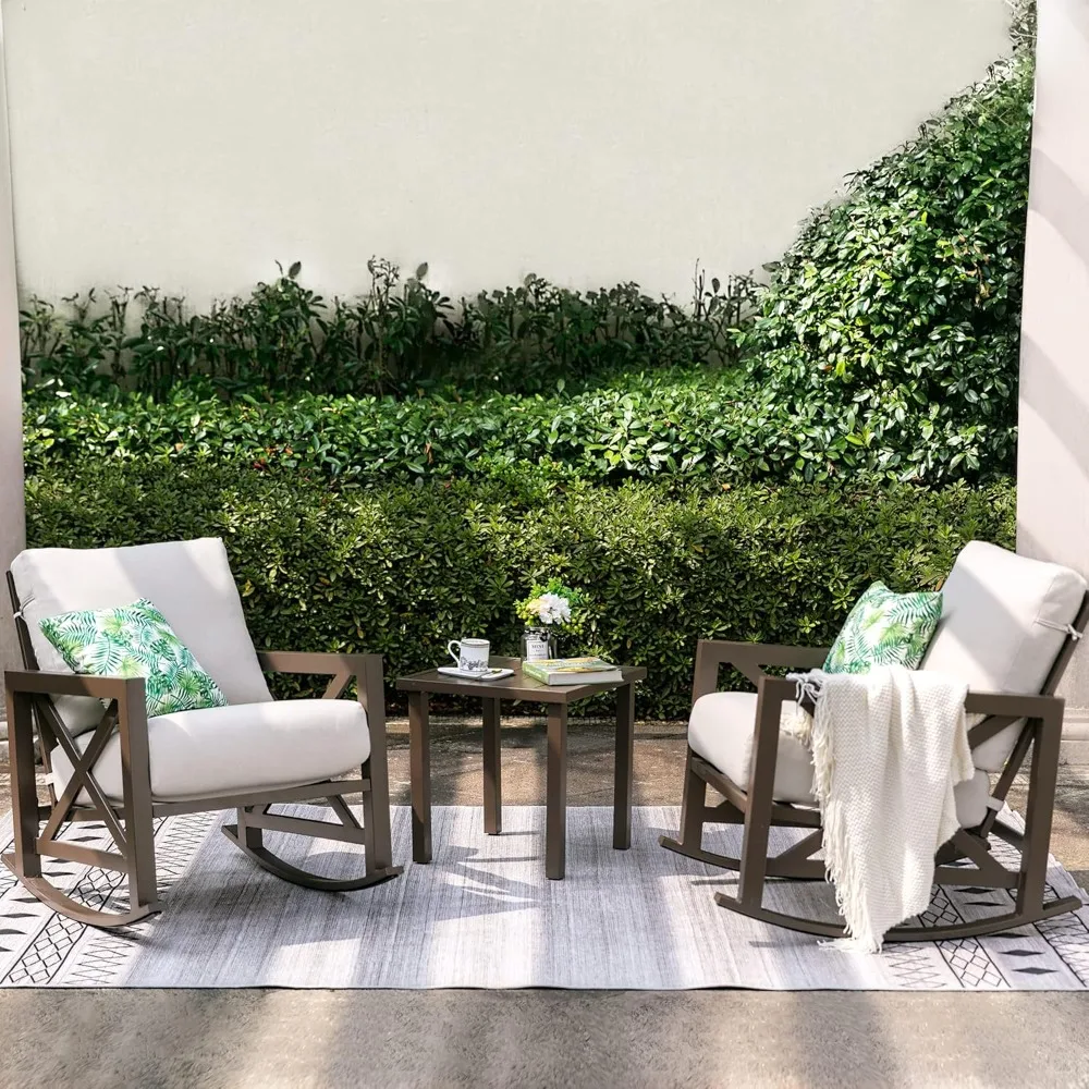 

Garden furniture set, 2 Pack Patio Chair Covers 1 Metal Coffee Table with Thick Cushions, 3 Piece Outdoor Patio Furniture Set