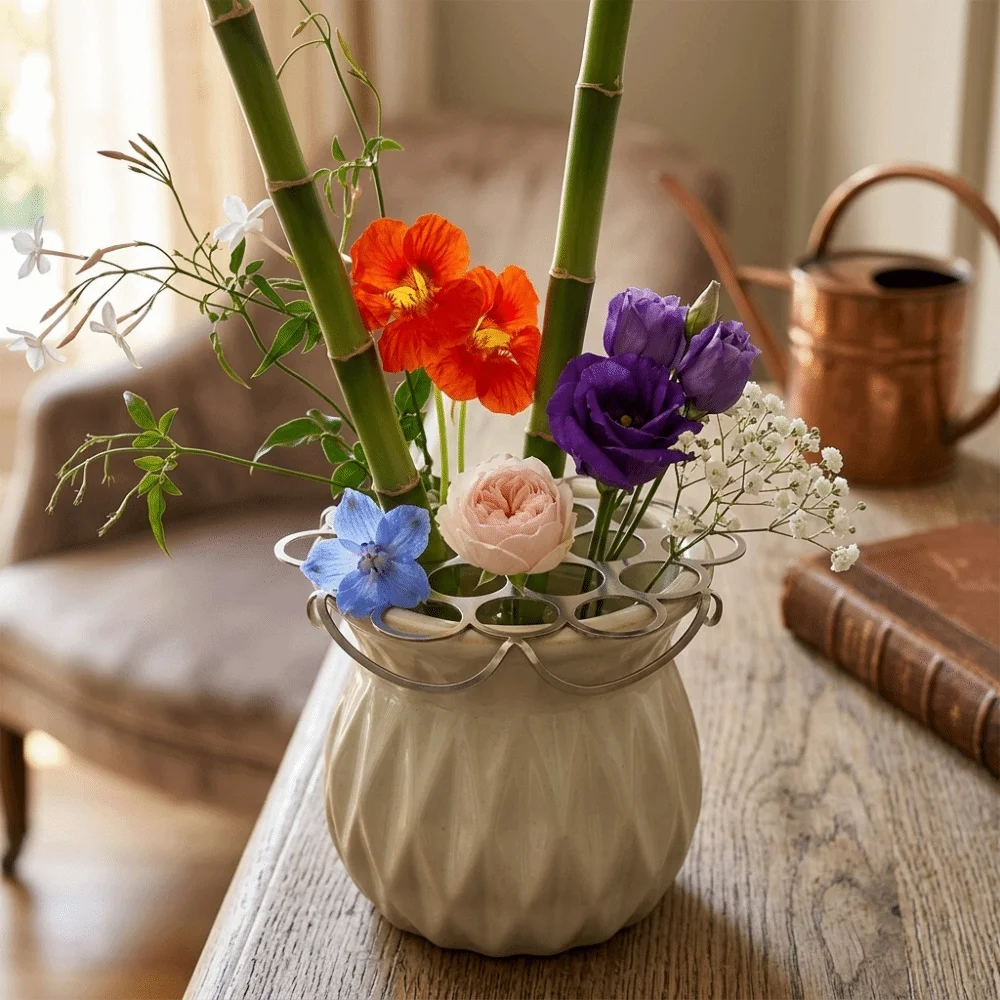Stainless Steel Vase Flower Fixing Artifact Hollow Out Foldable Flower Retaining Support DIY Flowers Stem Holder