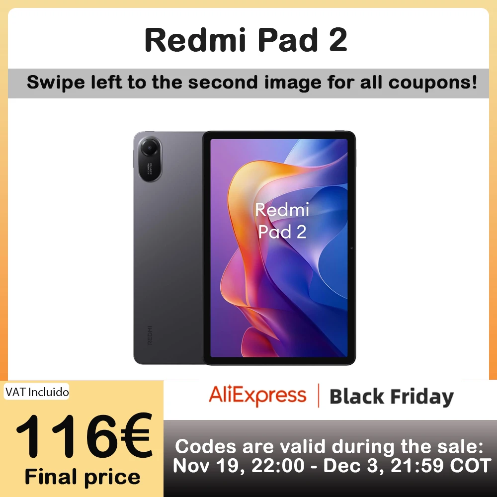 Xiaomi Redmi Pad 2 WIFI، 11 بوصة، 90 هرتز، MediaTek Helio G100-Ultra، كاميرا 8 ميجابكسل، 9000 مللي أمبير