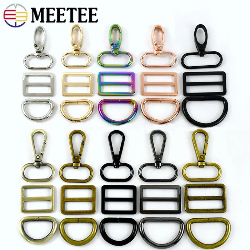 5Sets Meetee 16-38mm Metal Bag Buckles Strap Swivel Lobster Clasp D Rings Hooks Webbing Belt Adjuster Loops DIY Accessories