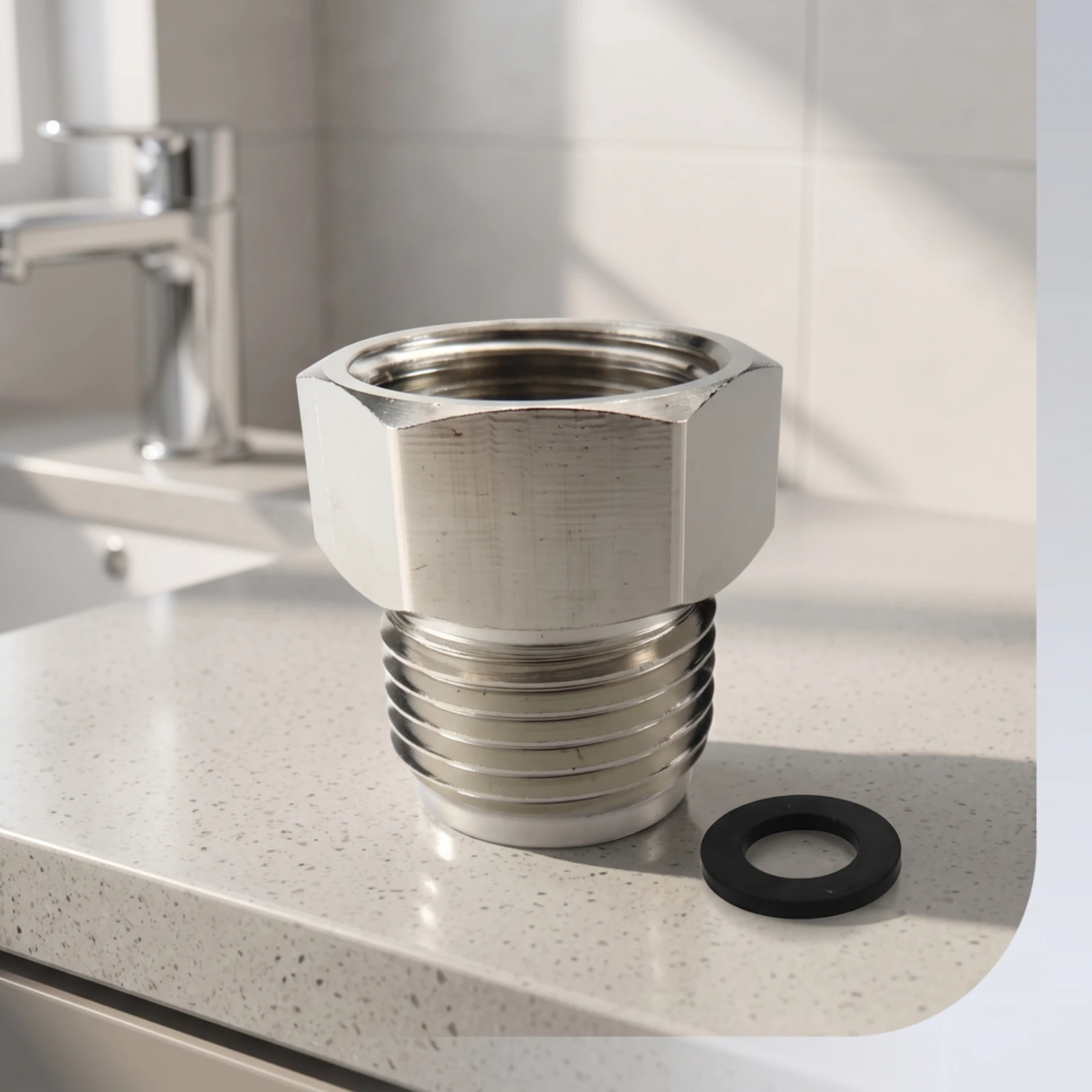 Hex Adapter with Washer Hexagonal Threaded Adapter Connector Metal for Plumbers, Bidet Installation, Washlet Hookup
