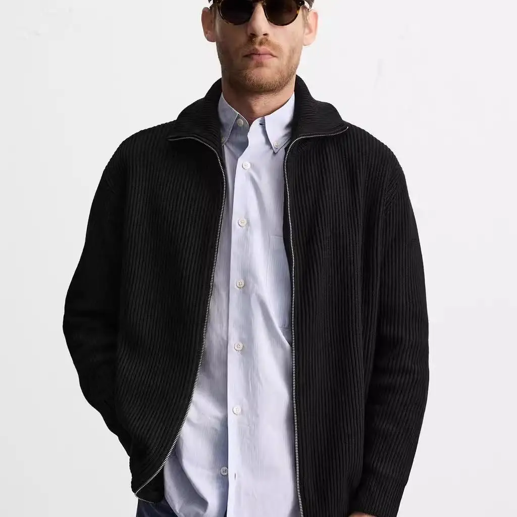 

Faionable Knitted Slim Fit Long Sve Stand Collar Cardigan New Autumn Winter Men's Wear Multi Color Zipper Open Sle