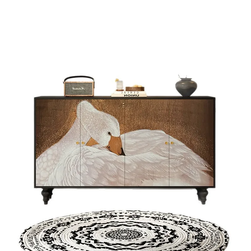 

Solid wood French retro entrance cabinet painted art dining side cabinet living room homestay locker bedroom storage cabinet