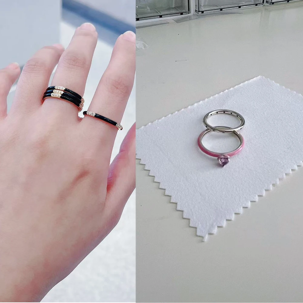 Ring aus 925er-Sterlingsilber mit schwarzem, rosa und türkisfarbenem Kern, Geschenkschmuck für Paare und beste Freundin