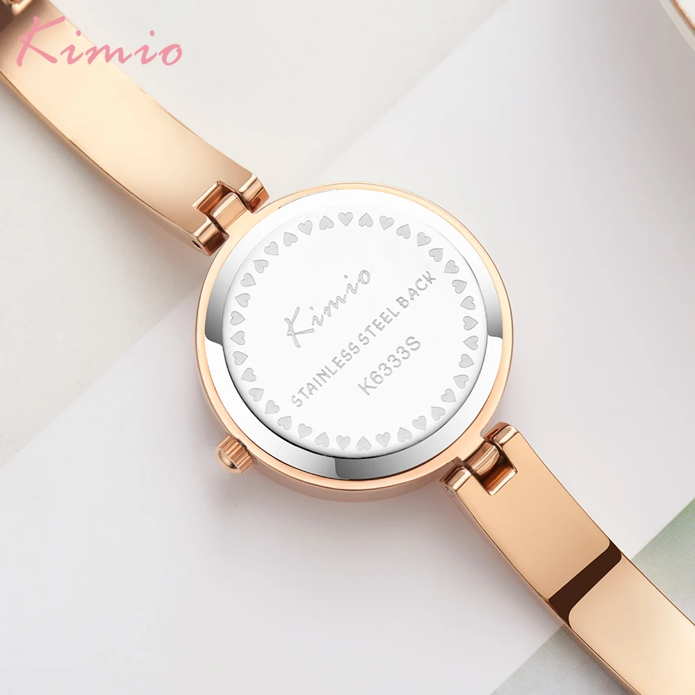 KIMIO 2022 Women Watch Brand Luxury Rhinestone Fashion Simple Round Dial Rose Gold Ladies Quartz Watch Bracelet Female Clock