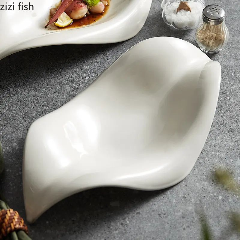 

Irregular Leaf Shaped Ceramic Dinner Plate Fruit Dish Salad Bowl Sashimi Plates Western Food Plate Serving Plates Soup Bowl Tray