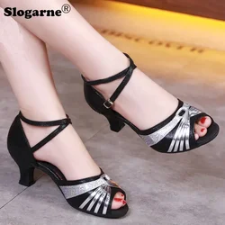 Women Latin Shoes Jazz Morden Dance Shoes Ballroom Outdoor Woman Summer Dance Sandals 3.5CM 5.5CM Heels Soft Sole Square Dance