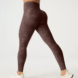 Pantalones de Yoga esmerilados de cintura alta, ropa externa, pantalones de entrenamiento de levantamiento de cadera, mallas ajustadas de secado rápido y planchado