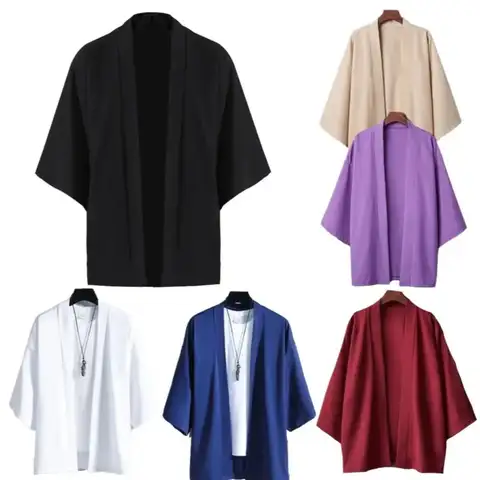 Summer Men Solid Color Kimono Cardigan Big Size 3XL Women Simple Haori Japanese Traditional Costume 6 colors Yukata Kimono Coat