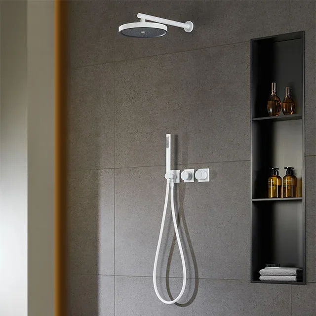 Contemporary Round White Rainfall Shower Head System with Handheld Shower Hidden Wall-Mounted Bathroom Shower Faucet