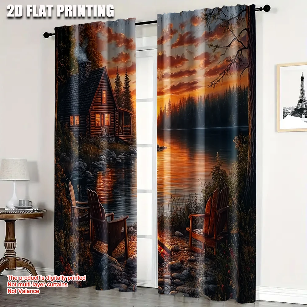 

2pcs, Curtain Fabric 2D print Farmhouse and Sunset Durable Polyester (without rod) Home Decor Ldeal for Bedroom and Various Room