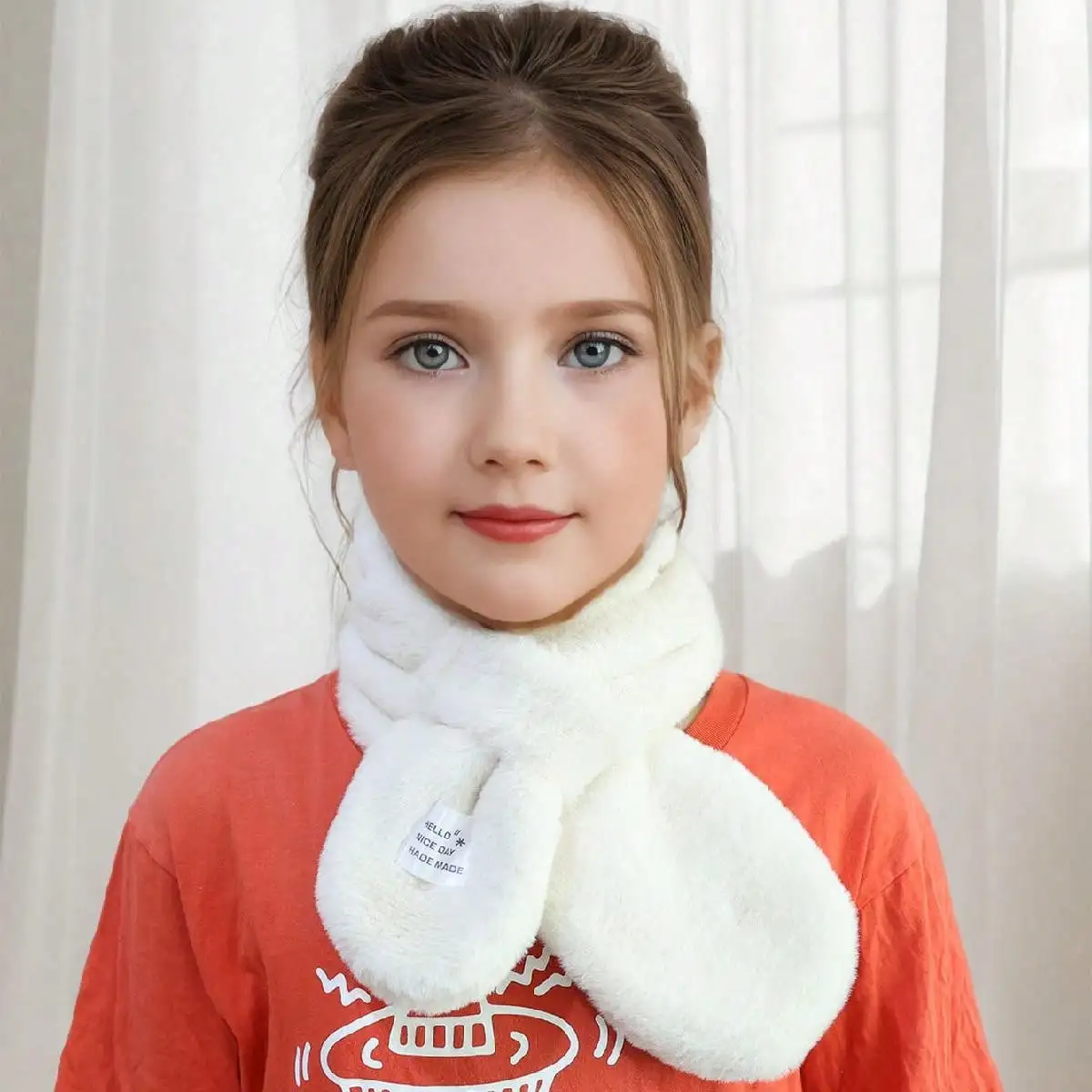 Winter Warm Plush Baby Scarf Solid Color Crossover neck Scarf, Soft Furry Warm Neck Gaiter for Boys and Girls