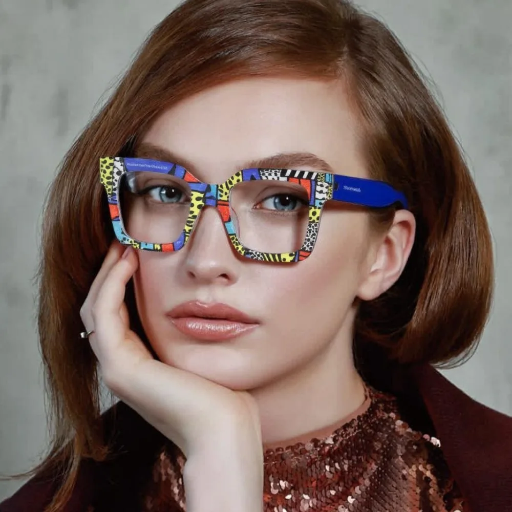 Modische, bunte Streifen-Übergröße-Brille, stilvolle Markendesign-Brille, personalisiertes quadratisches Dekor, schicker Rahmen für Damen