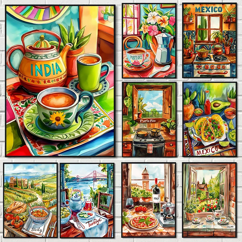 Local Color Specialties Food Kitchen Poster Sushi Spring Rolls Food Art Modern Canvas Painting Wall Art Pictures Home Decor Gift