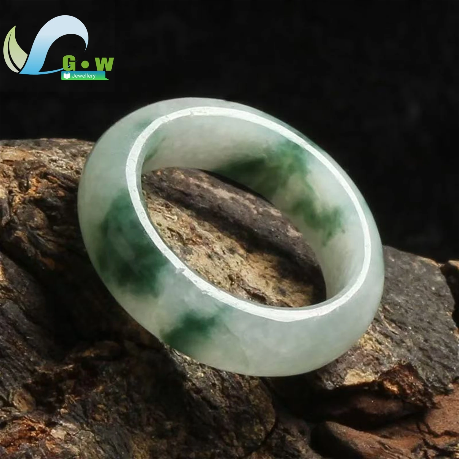 Natural Ice Type Floating Flower Jadeite Ring Unisex Daily Classic Minimalist Style Exquisite Retro Ethnic Style Gift