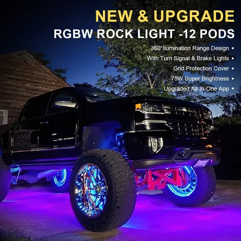 16 Pods Colorful LED Rock Light Universal Car Chassis Light Undergolw Waterproof Neon Lights for UTV Auto Truck Moto