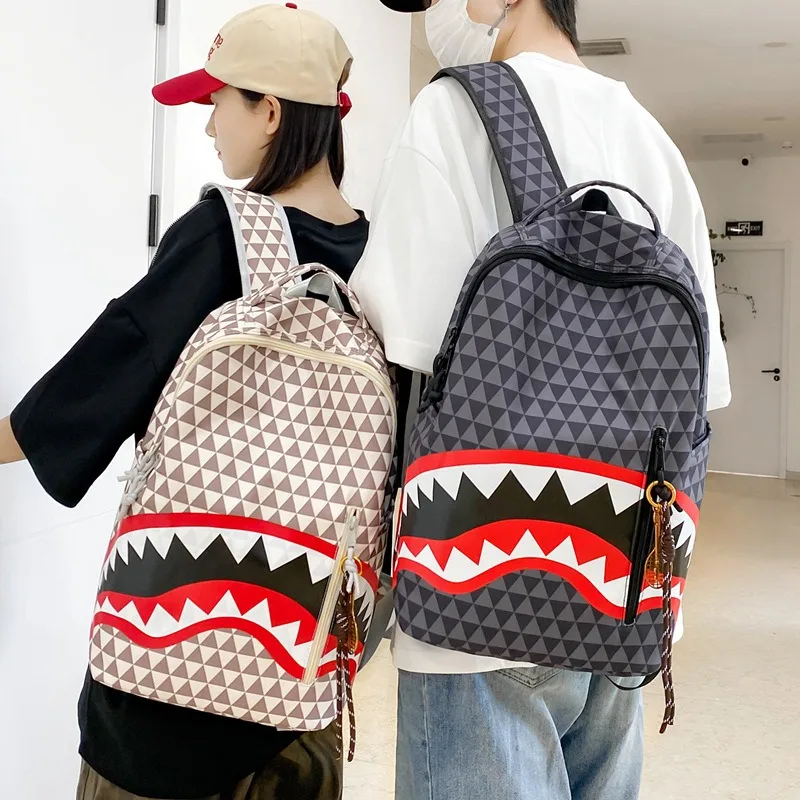 

Personalized creative backpack shark funny ugly cute backpacking travel large capacity luminous student bag