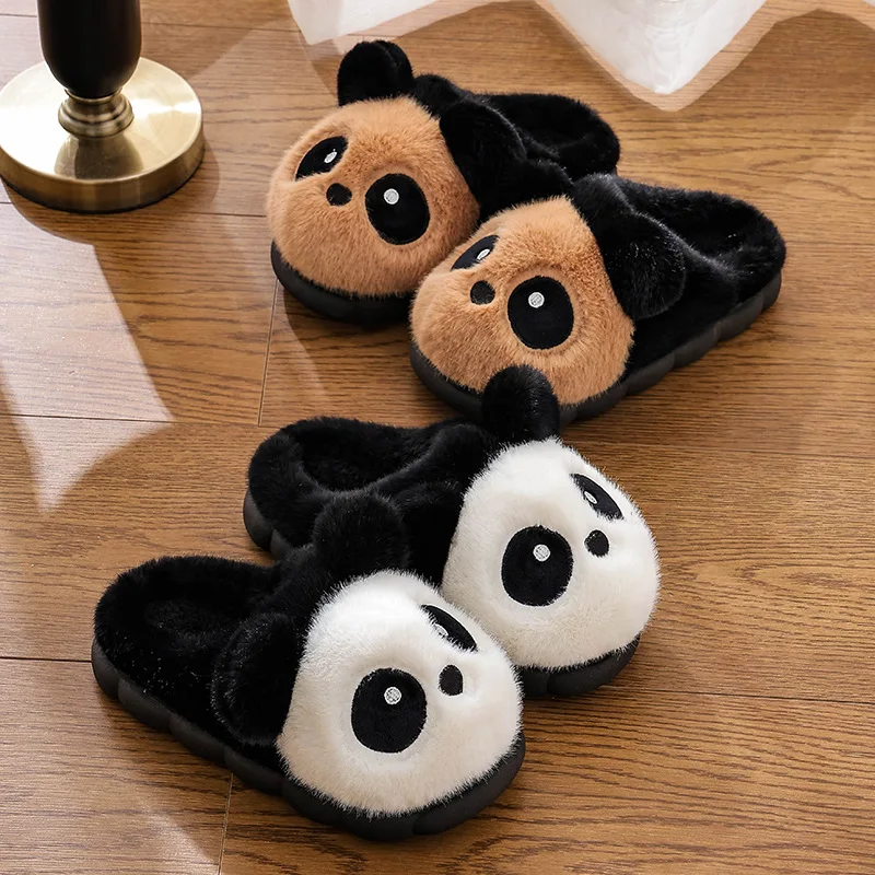 Warm Slipper Womens House Panda Cartoon Winter Plush Contton Indoor Funny Fuzzy Floor Home Room Shoes Flat Female Thermal Cute