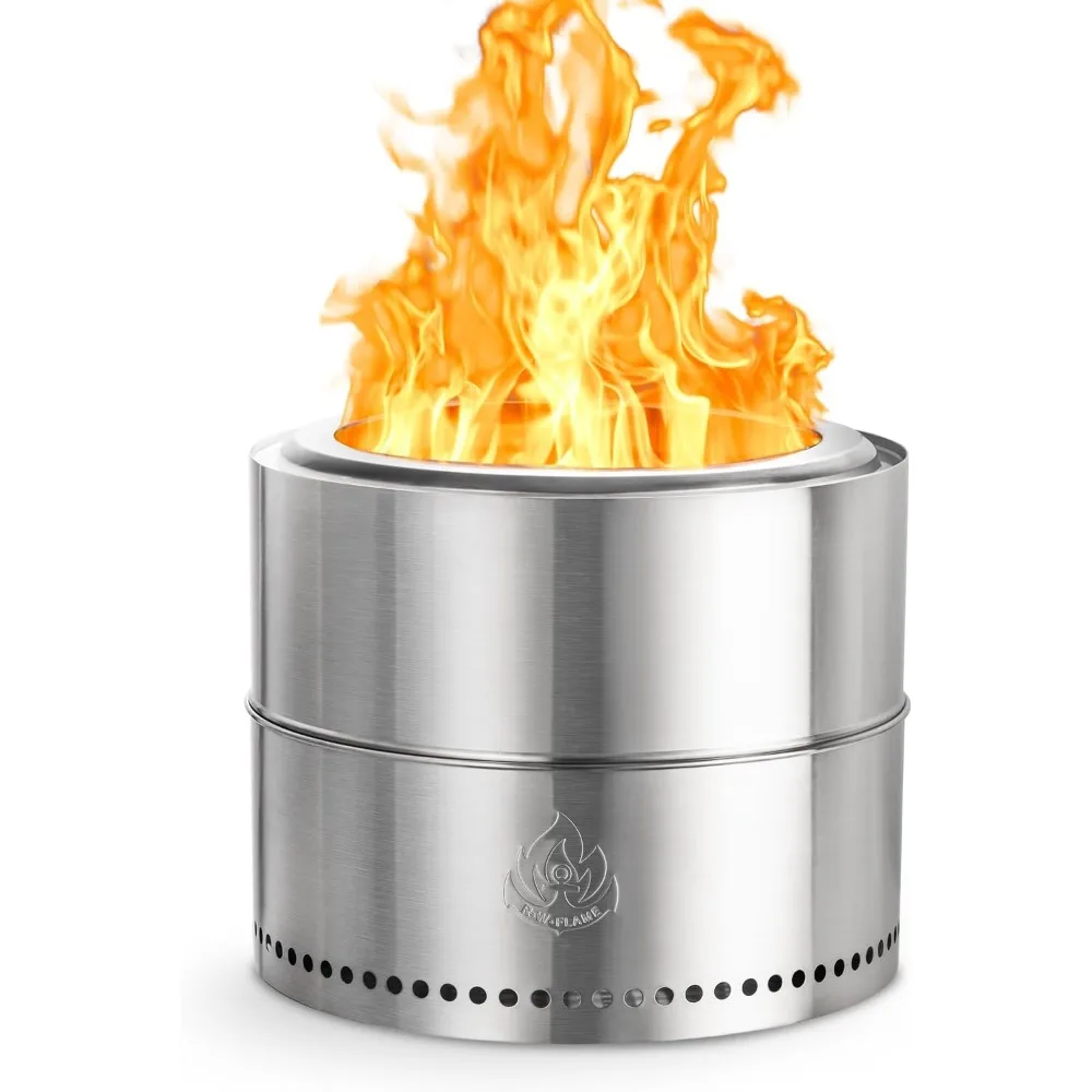 

R.W.FLAME Smokeless Fire Pit 3.0, 19 Outdoor Portable Wood-Burning Fire Pit with Detachable Ash Pan, Stainless Steel, Round Flam