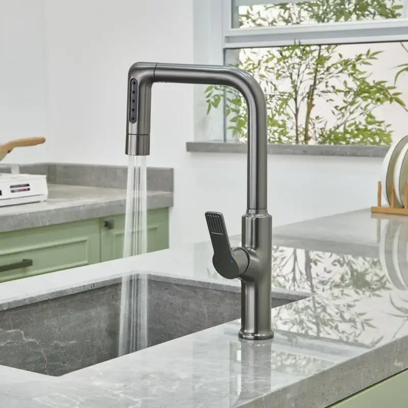 

Gun gray kitchen faucet pull-out vegetable sink hot and cold copper splash proof sink balcony rotating