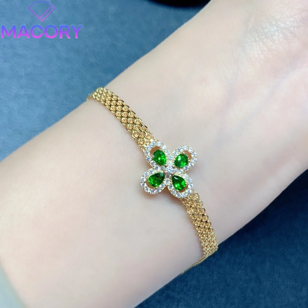 Luxury female jewelry charm 925 sterling silver certified natural diopside bracelet female new gem free delivery.