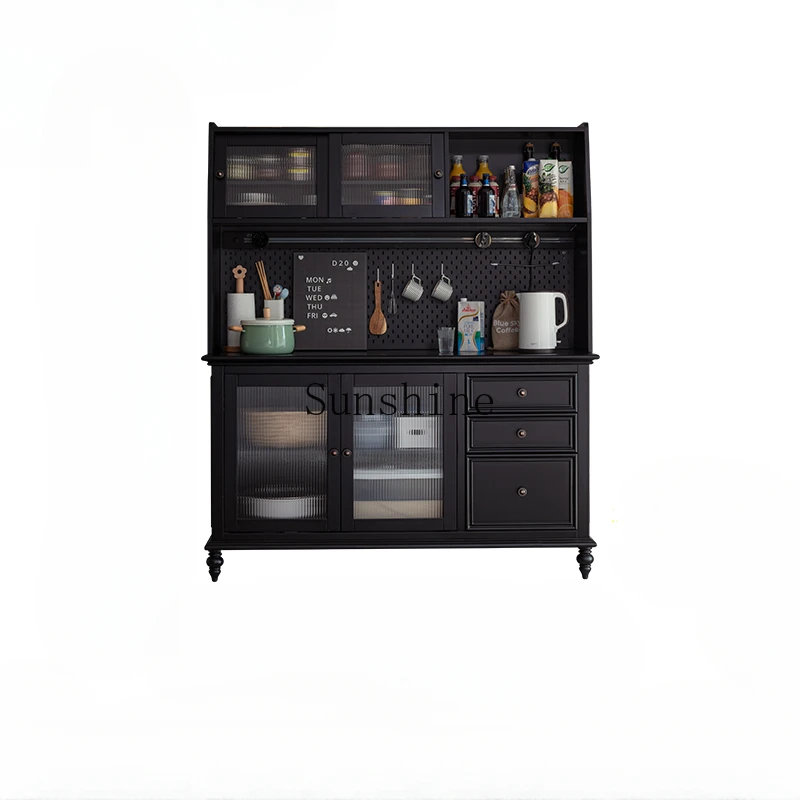 American solid wood light luxury cupboard hole board kitchen multi-functional storage wine cabinet