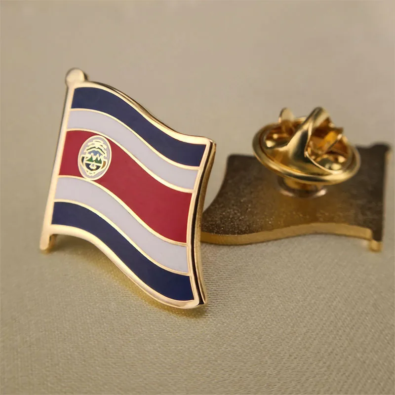 Insignia de la bandera nacional de Costa Rica, alfileres de hebilla de mariposa de cobre, broche de bandera artesanal esmaltado chapado en oro, artesanías decorativas