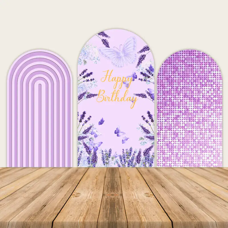 

LS Custom 2-Sided Purple Flowers Butterfly Girls Birthday Party Baby Shower Covers Chiara Arch Background Decor Backdrop