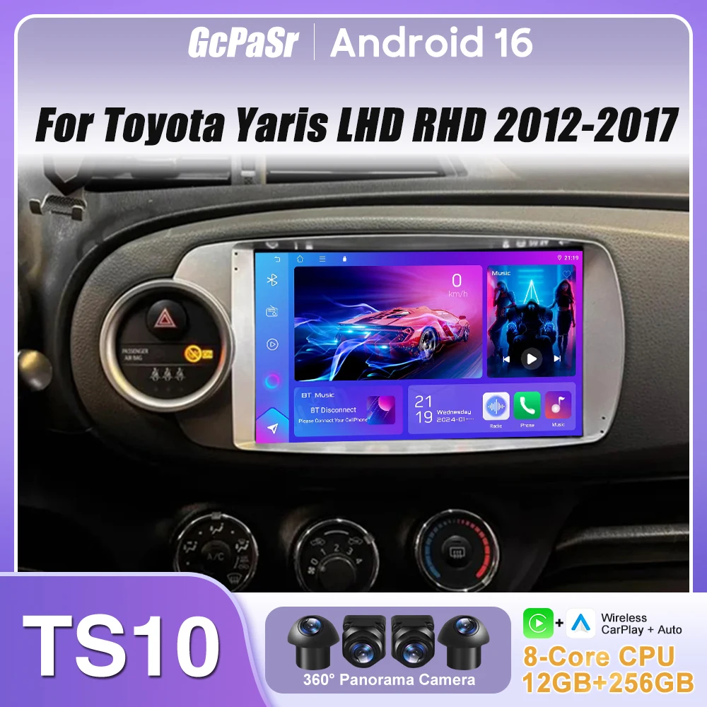 

Car Radio Carplay For Toyota Yaris LHD RHD 2012-2017 No 2din Navigation GPS Android 16 Android Auto Stereo 4G 2K No 2din Display