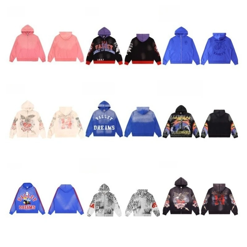 Vale Forever Valley Vintage Skull Print High Street Trendy Casual Old Hooded Cardigan Jacket