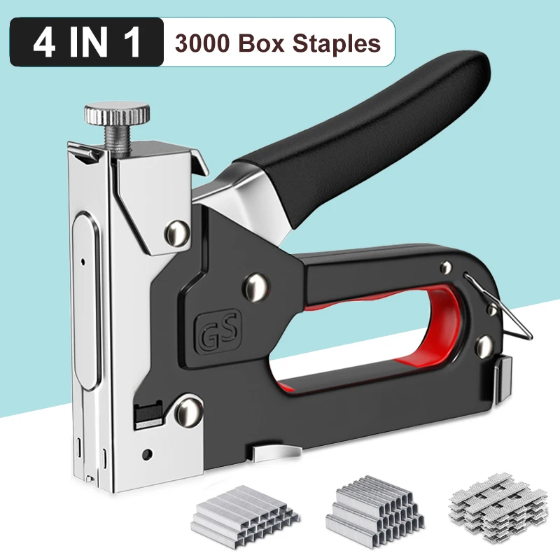 

4 in 1 Nail Gun DIY Furniture Construction Stapler Upholstery Staple Gun with 3000 Staples Home Decor Carpentry Tools