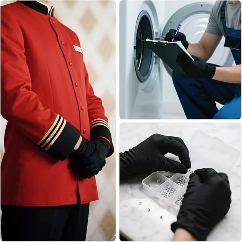 6-12 Paar schwarze Baumwollhandschuhe, weiche, feuchtigkeitsspendende Stoffhandschuhe für die Nacht, dehnbare, waschbare Schmuckprüf- und Arbeitshandschuhe – Detail 5