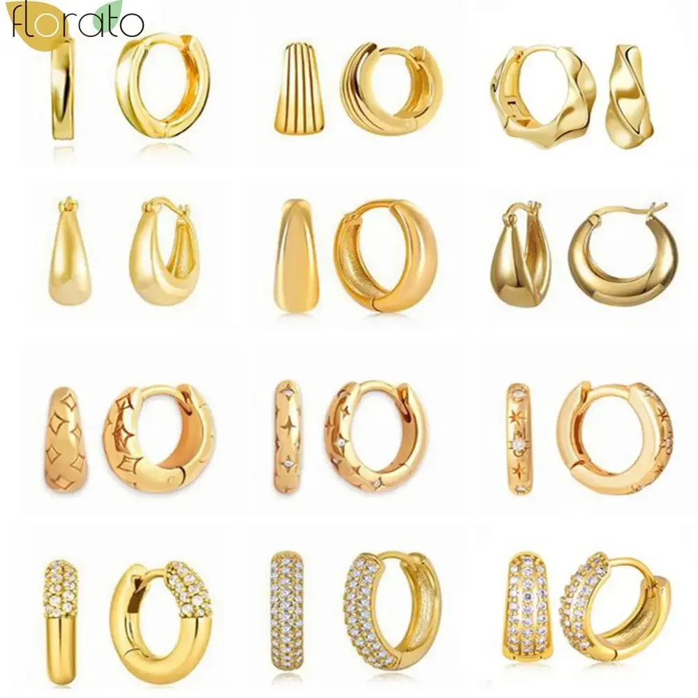 

925 Sterling Silver Ear Needle Fashion Light Luxury Hoop Gold Earrings White Zircon Classic Earrings for Women Jewelry Gift