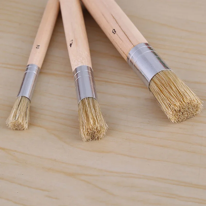 3PCS Set Wooden Stencil Brush Chalk Paint Natural Pure Hog Bristle brush Round