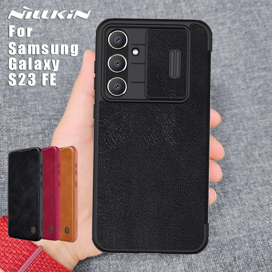 

Чехол NILLKIN для Samsung Galaxy S23 FE 5G Qin Camshield из искусственной кожи с откидной крышкой и слотом для карт, задняя крышка для SM S23FE