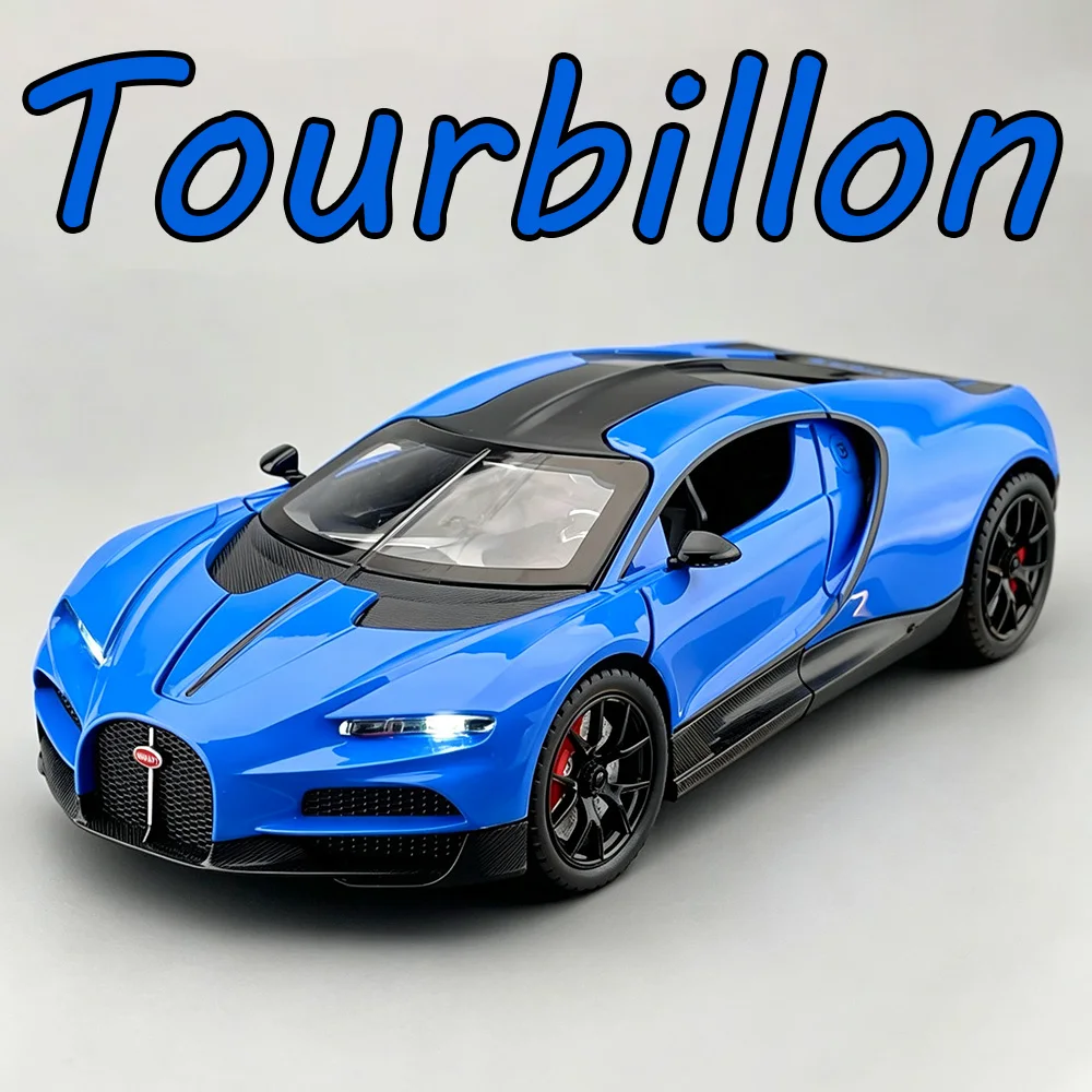 1-24スケールのトゥールビヨン・セナ、ダイキャスト合金製ミニチュアスポーツカーモデル。サウンドとライト機能付き、プルバック式でドアが開閉する。クリスマスプレゼントに最適。