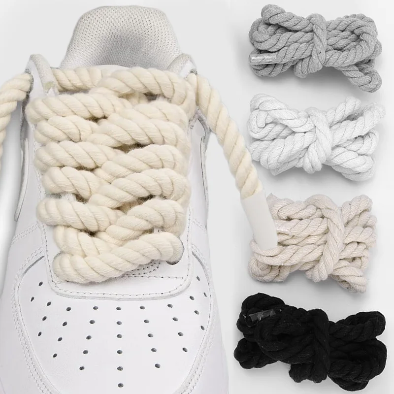 Linen Twist Weave Shoelaces Solid Color Bold Cotton Rope Shoes Laces Men Women Trendy Personality Sport Kpop Casual Shoestring