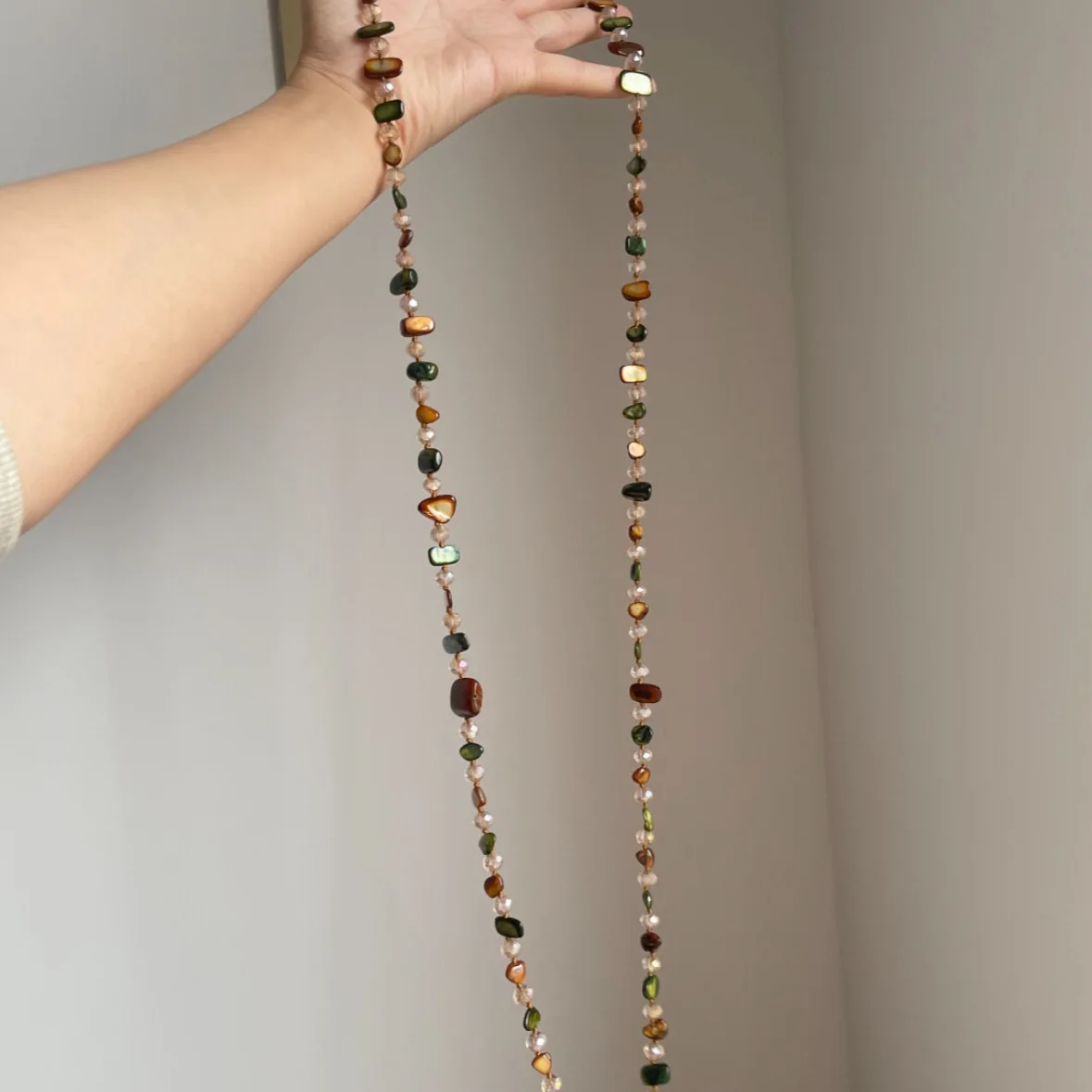 ZAKOL Vintage Bohemian Multicolored Shell Beaded Double-Layer Necklace Trendy Vacation Stacking Long Necklace Jewelry