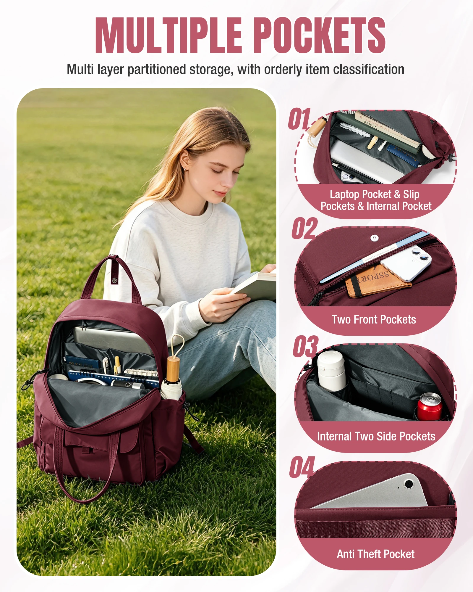 Casual Backpack, Back-To-School Essential School Backpack for Teens, Large Capacity Anti-Theft Daypack School Bag with Card Bag
