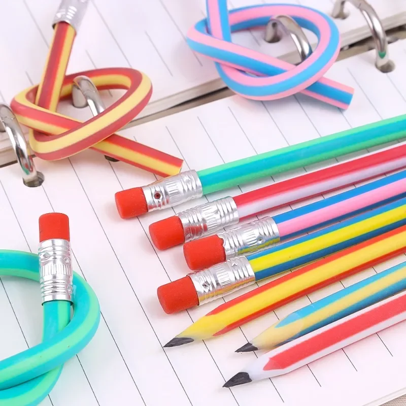 Soft Flexible Bendable Pencil Decompression Colorful Bendy Pencil with Eraser Student School Stationery Supplies Writing Pencils