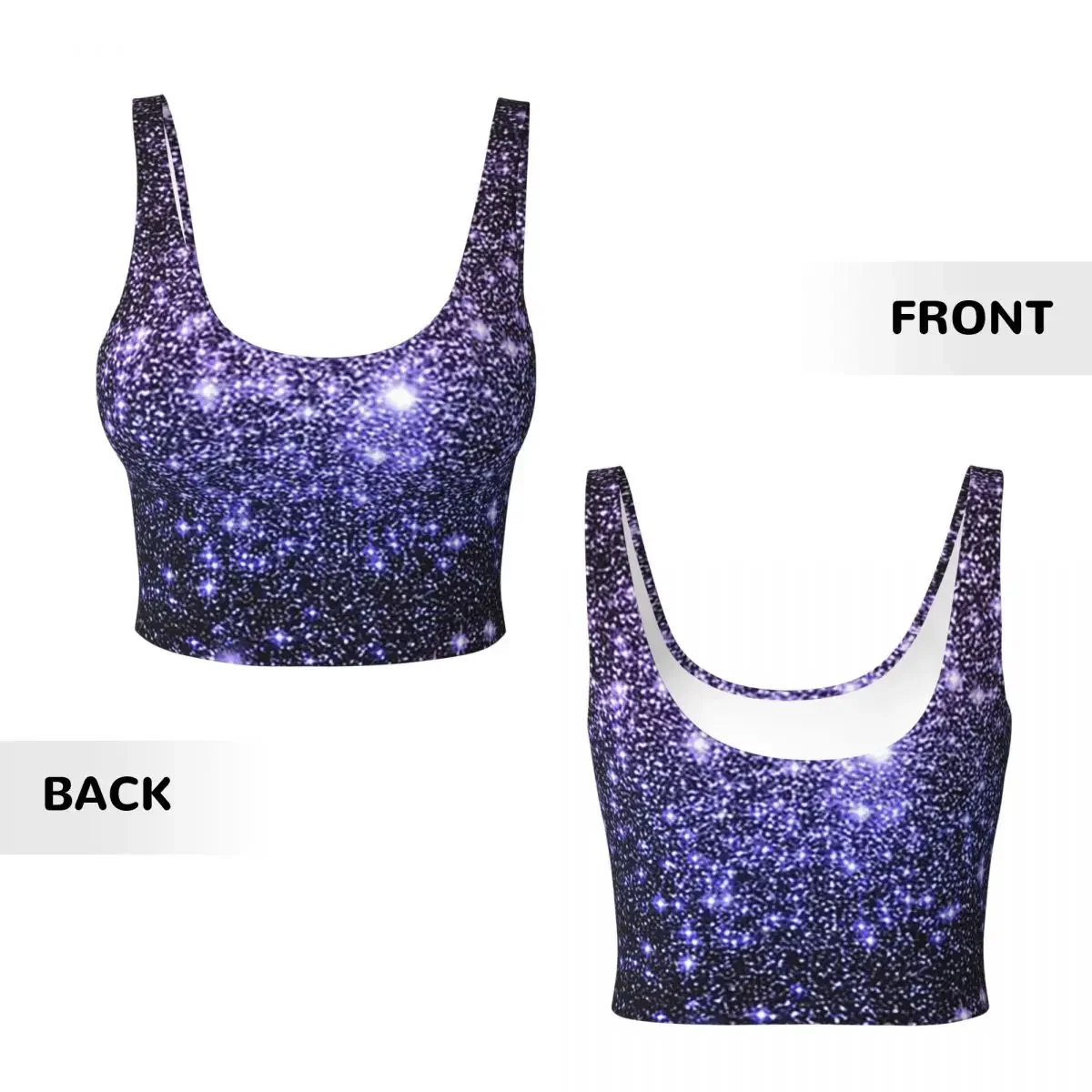 Custom Galaxy Sparkle Stars Lavender Periwinkle Blue Ombre Women Sports Vest Bra Gym Workout High Impact Yoga Crop Tank Top