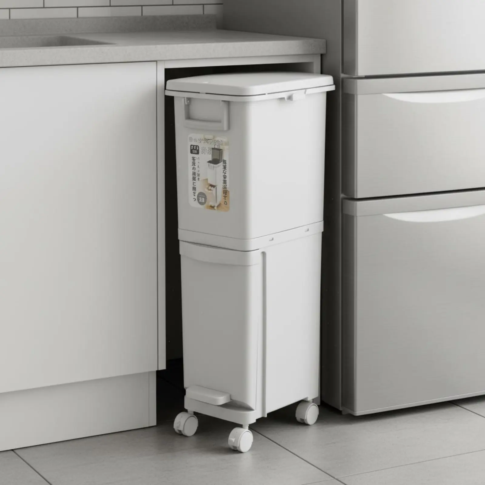 

Wet Dry Separation Trash Bin Japanese Design Slim Multi-Compartment Garbage Can Home Waste Container Foot Pedal Use