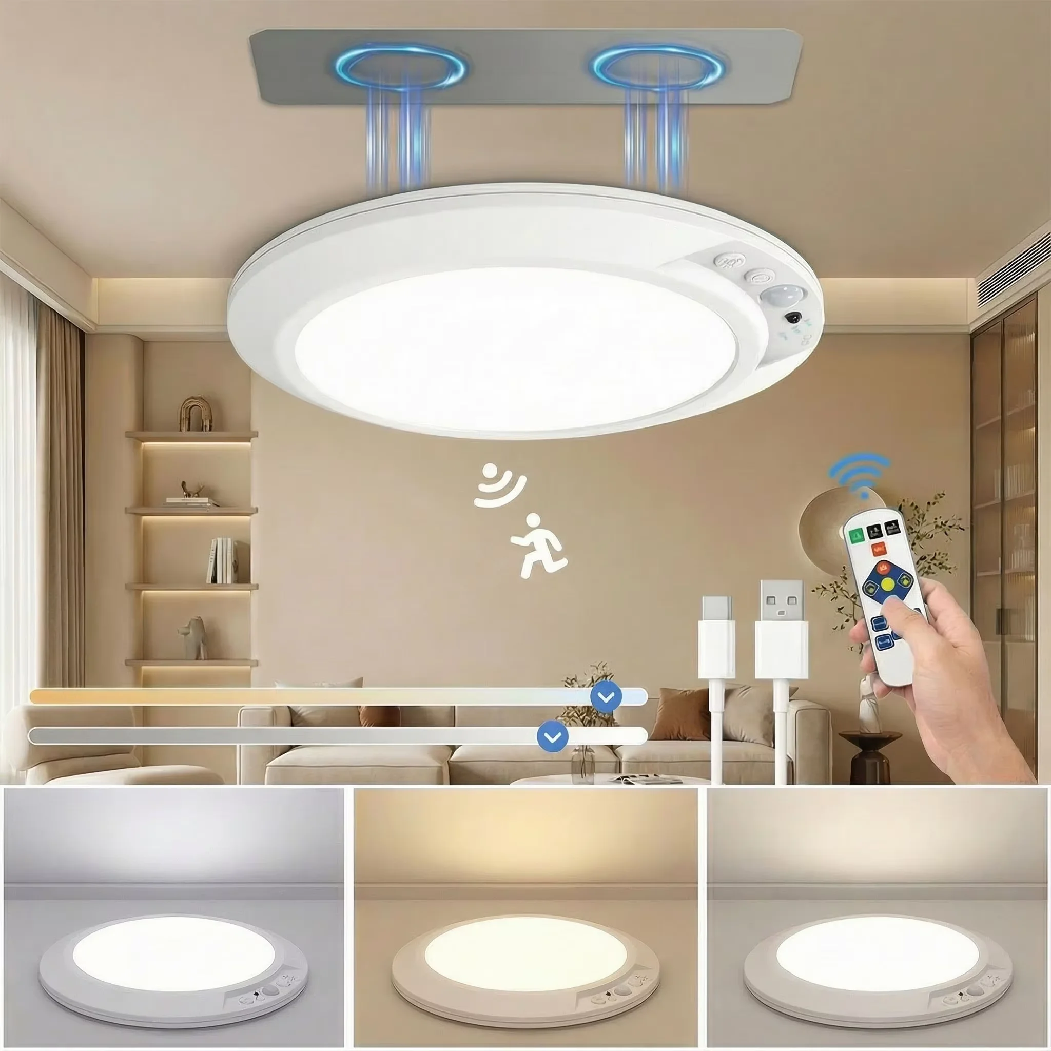 Motion Sensor Ceiling Light, USB-C Rechargeable Magnetic Remote LED Night Light, Wireless Wall Lamp for Kitchen,Closet,Bedroom