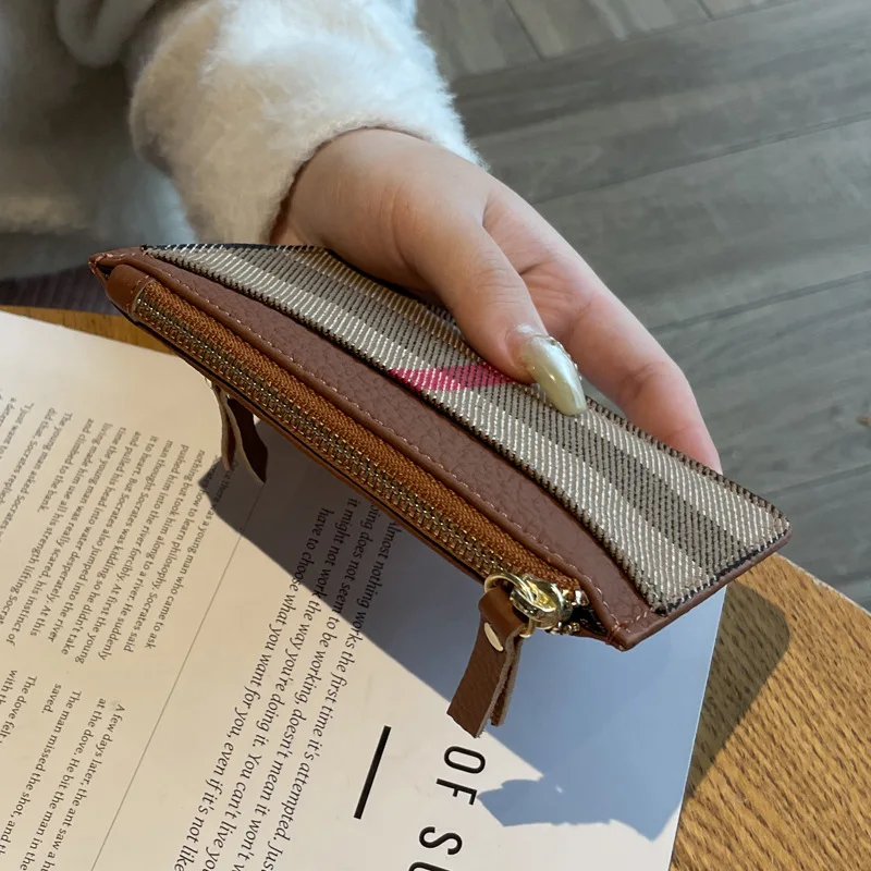 2026 New Style Coin Purse Mini Card Holder Ultra-Thin Compact Plaid Coin Storage Bag Handheld Key Case